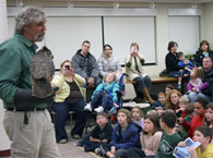 Alan and Oscar, the great-horned owl, at the Wallingford Library.
