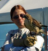 Mary-Beth with Chico the broad-winged hawk.