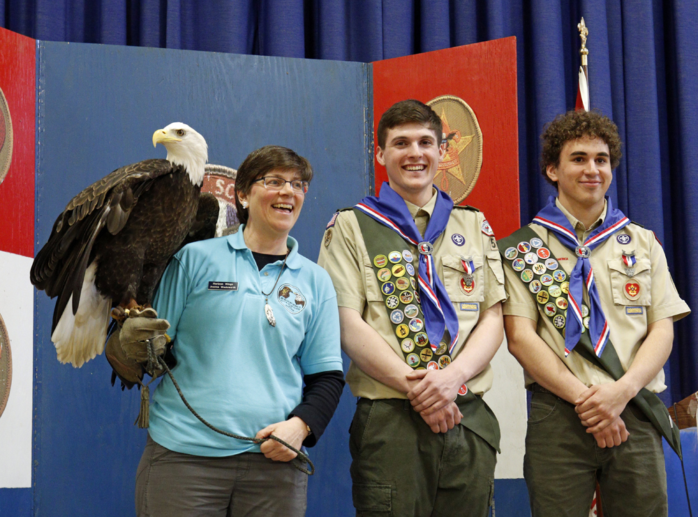 Jeanne with Atka and 2 Eagle scouts